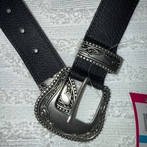 Black Leather Belt with Silver Buckle